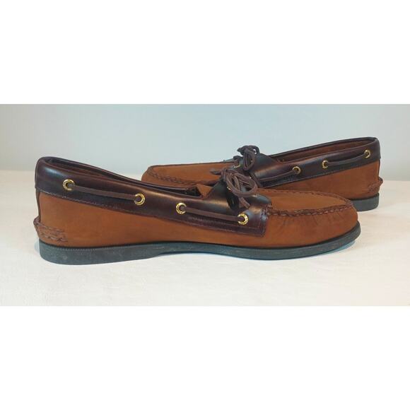 SPERRY LEWWARD TOP SIDER 2 EYED LEATHER BOAT SHOES MENS 13 BROWN - Picture 9 of 10